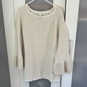 Chico's Cream Striped Crew Neck Sweater